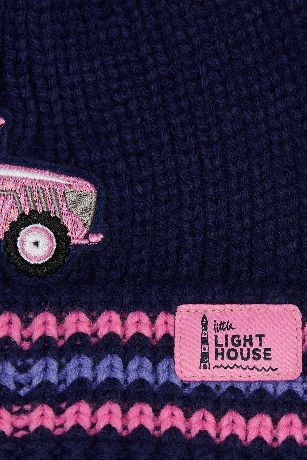Bobbie Bobble Hat - Pink Tractor Striped - Lighthouse