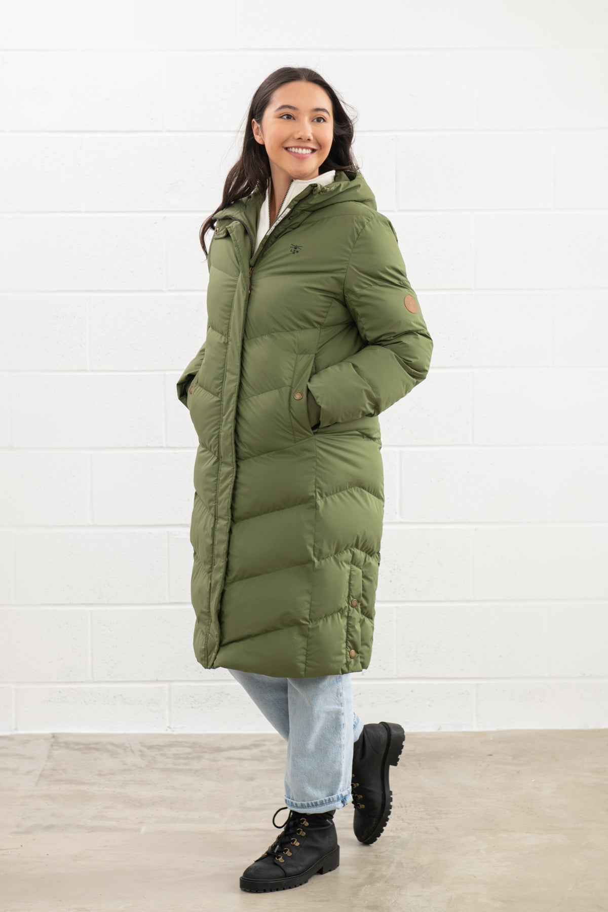 Winter Coat Olive Green Long Puffer Coat Savannah Recycled Fill
