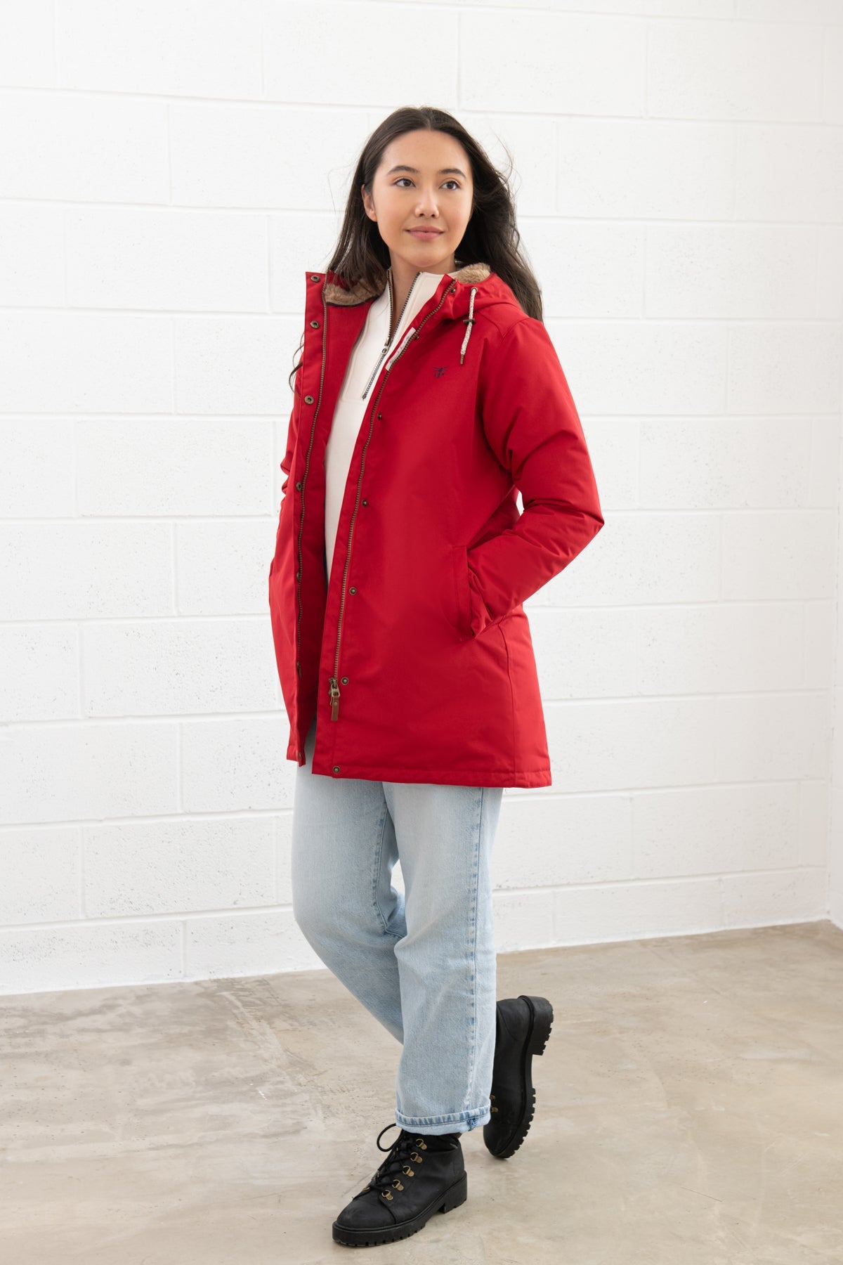 Scarlet Faux Fur Lined Padded Raincoat Lighthouse