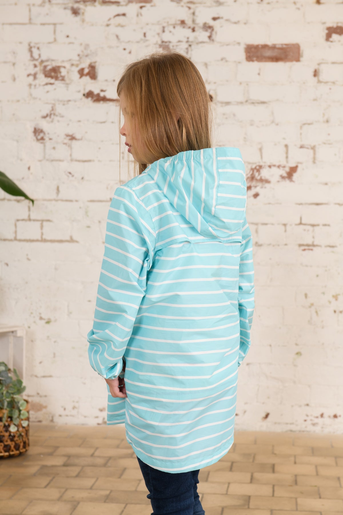 Cara Kids Rain Parka - Soft Turquoise Stripe - Lighthouse