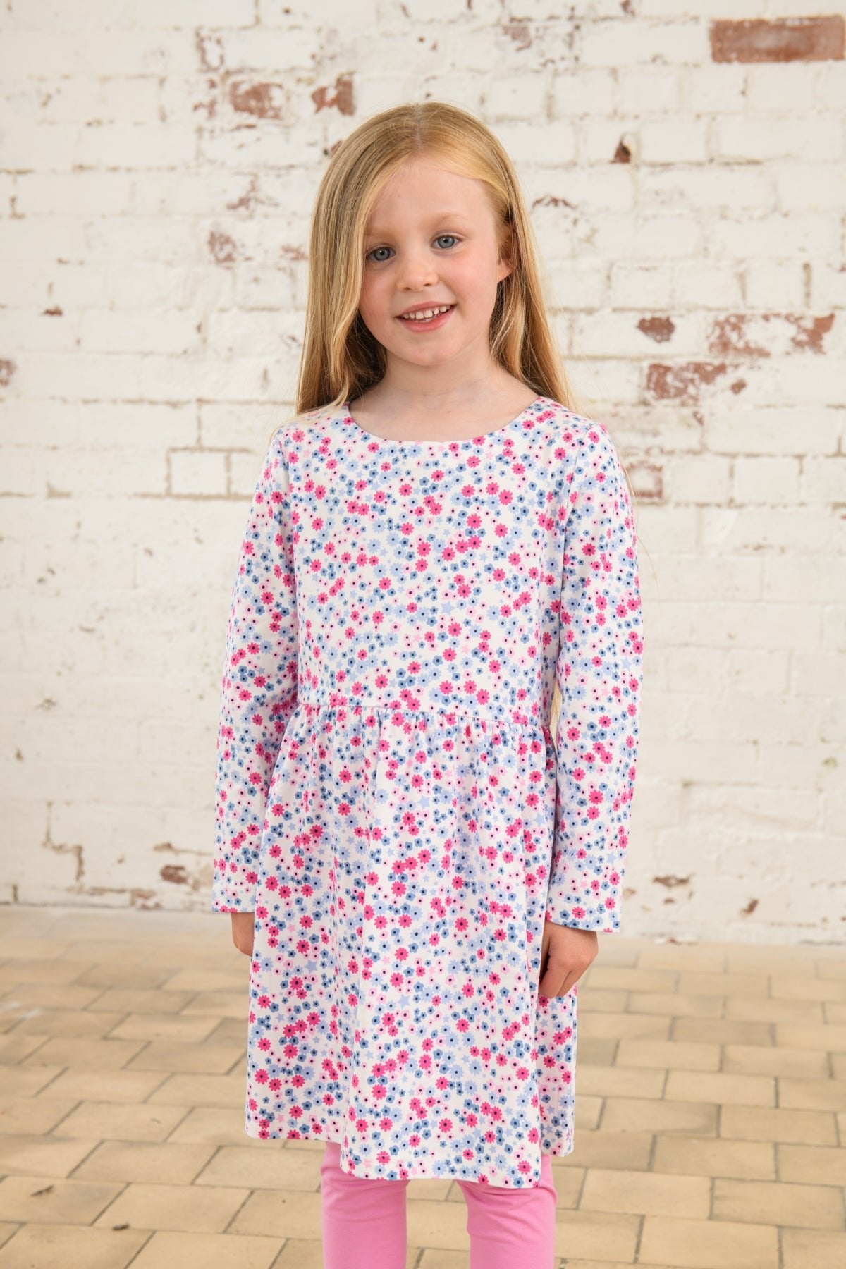 Ellie Dress - Pink Blue Floral-Lighthouse