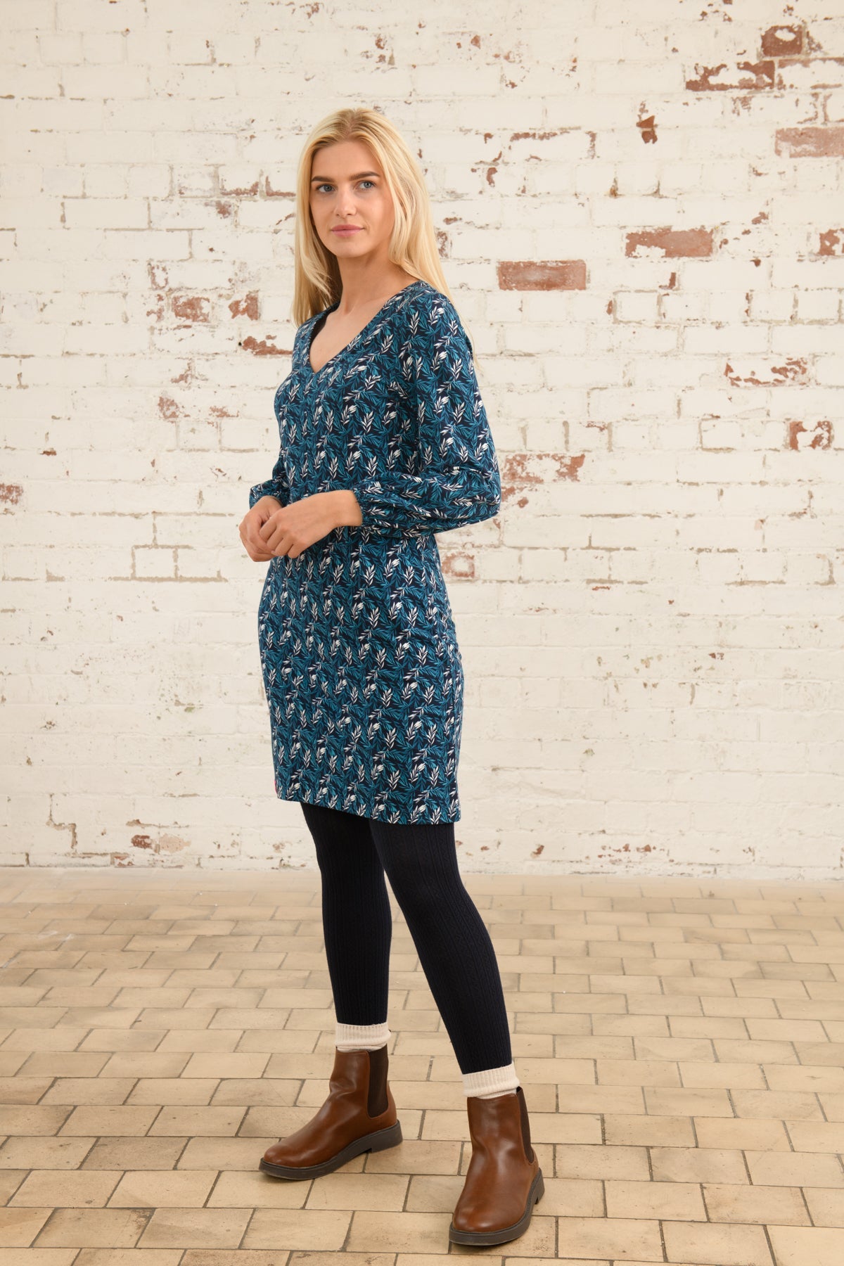 Isla Dress, Teal Leaf
