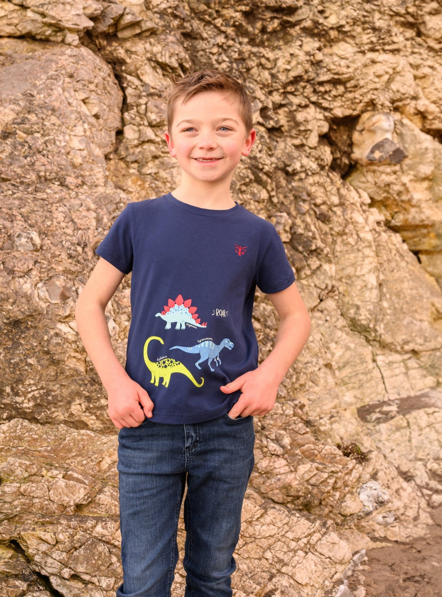 Oliver Short Sleeve Top - Navy Dino Print-Lighthouse