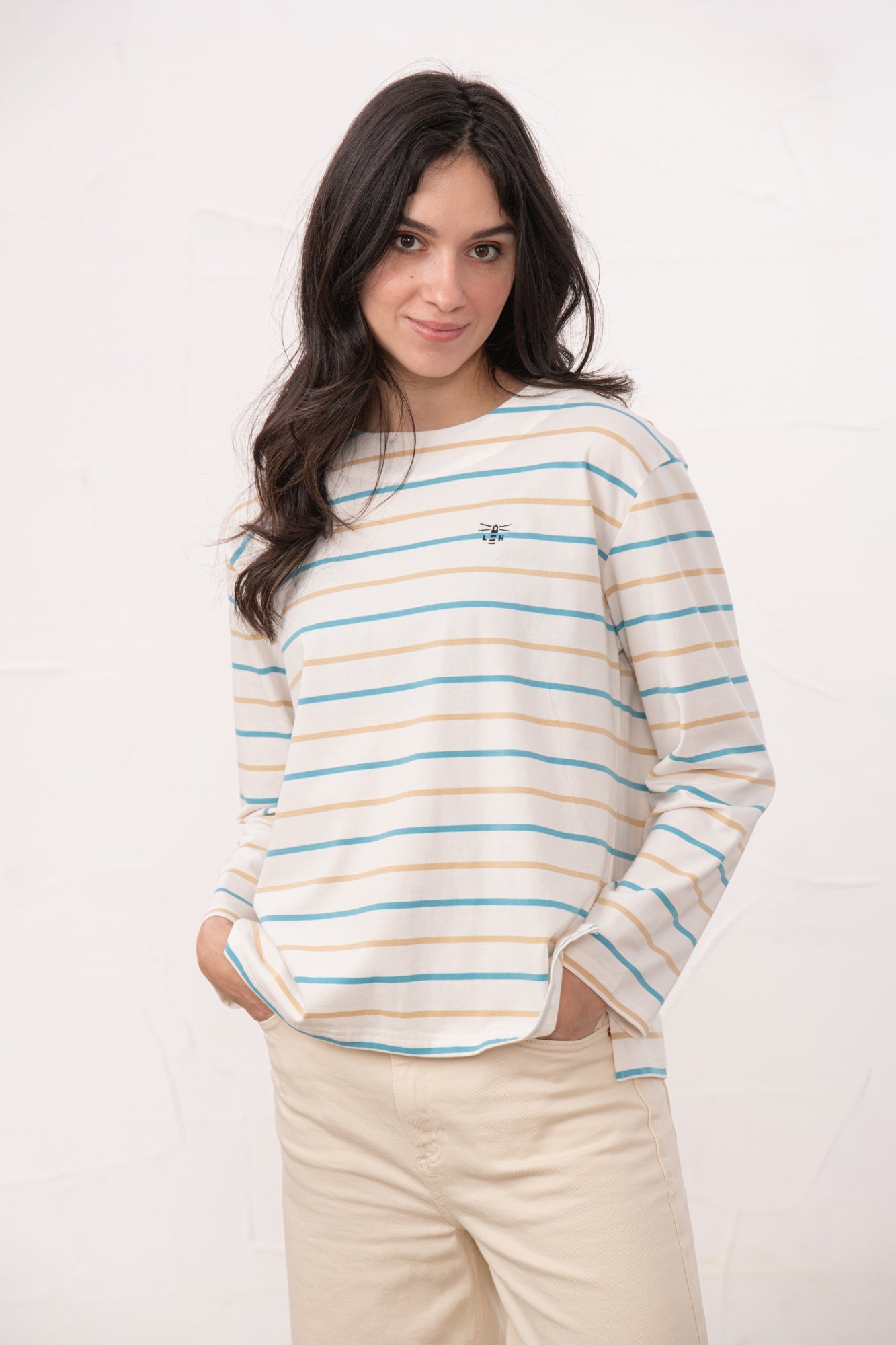 Causeway Breton Top - Blue Clay Stripe - Lighthouse