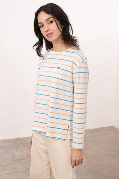 Causeway Breton Top - Blue Clay Stripe - Lighthouse