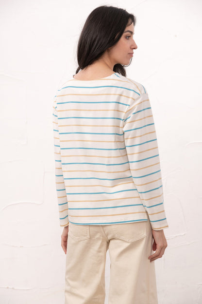 Causeway Breton Top - Blue Clay Stripe - Lighthouse