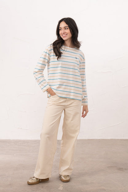 Causeway Breton Top - Blue Clay Stripe - Lighthouse