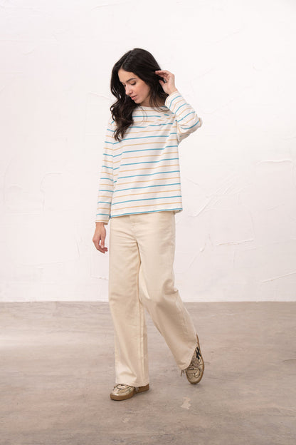 Causeway Breton Top - Blue Clay Stripe - Lighthouse