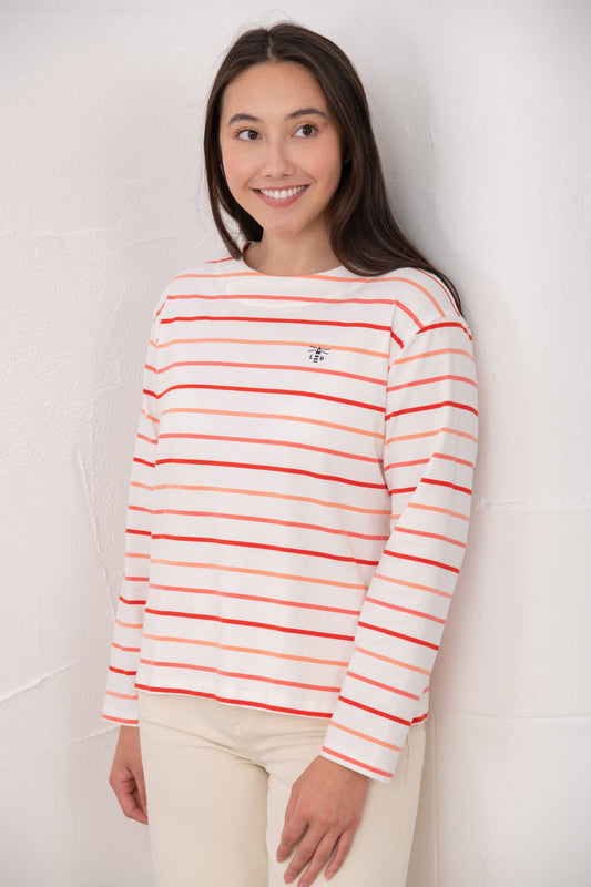 Causeway Breton Top - Coral Poppy Stripe - Lighthouse