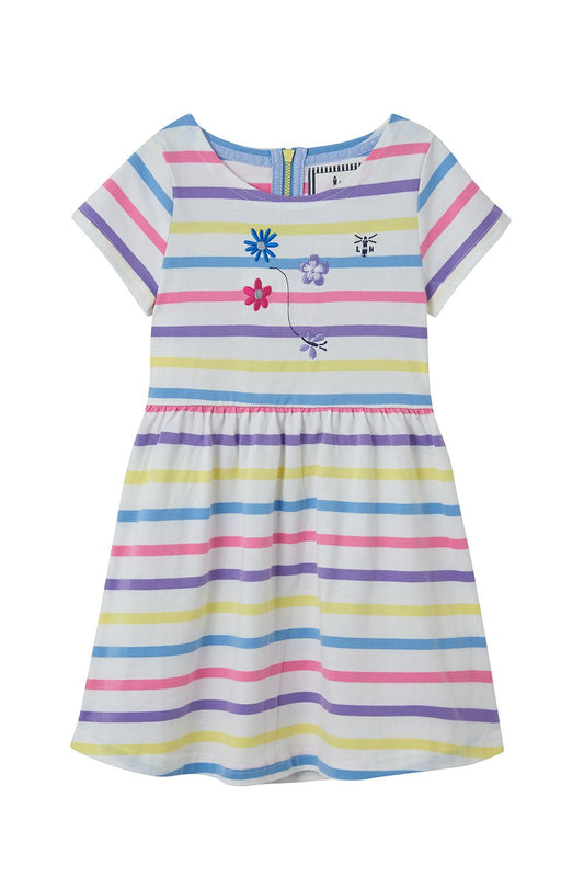 Ellie Short Sleeve Dress - Multi Stripe Flowers - Lighthouse