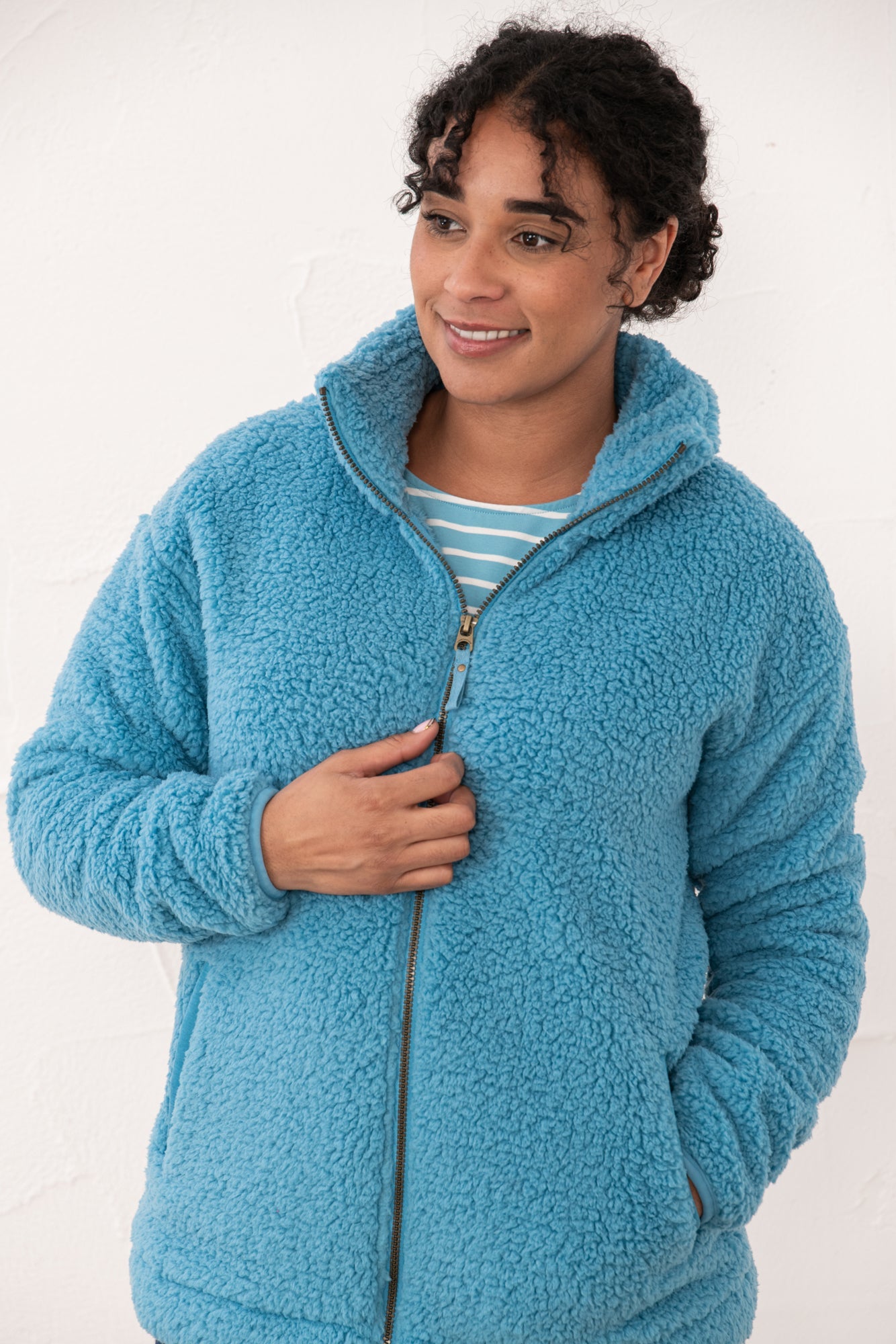 Seashell Full Zip Sherpa Fleece - Blue - Lighthouse