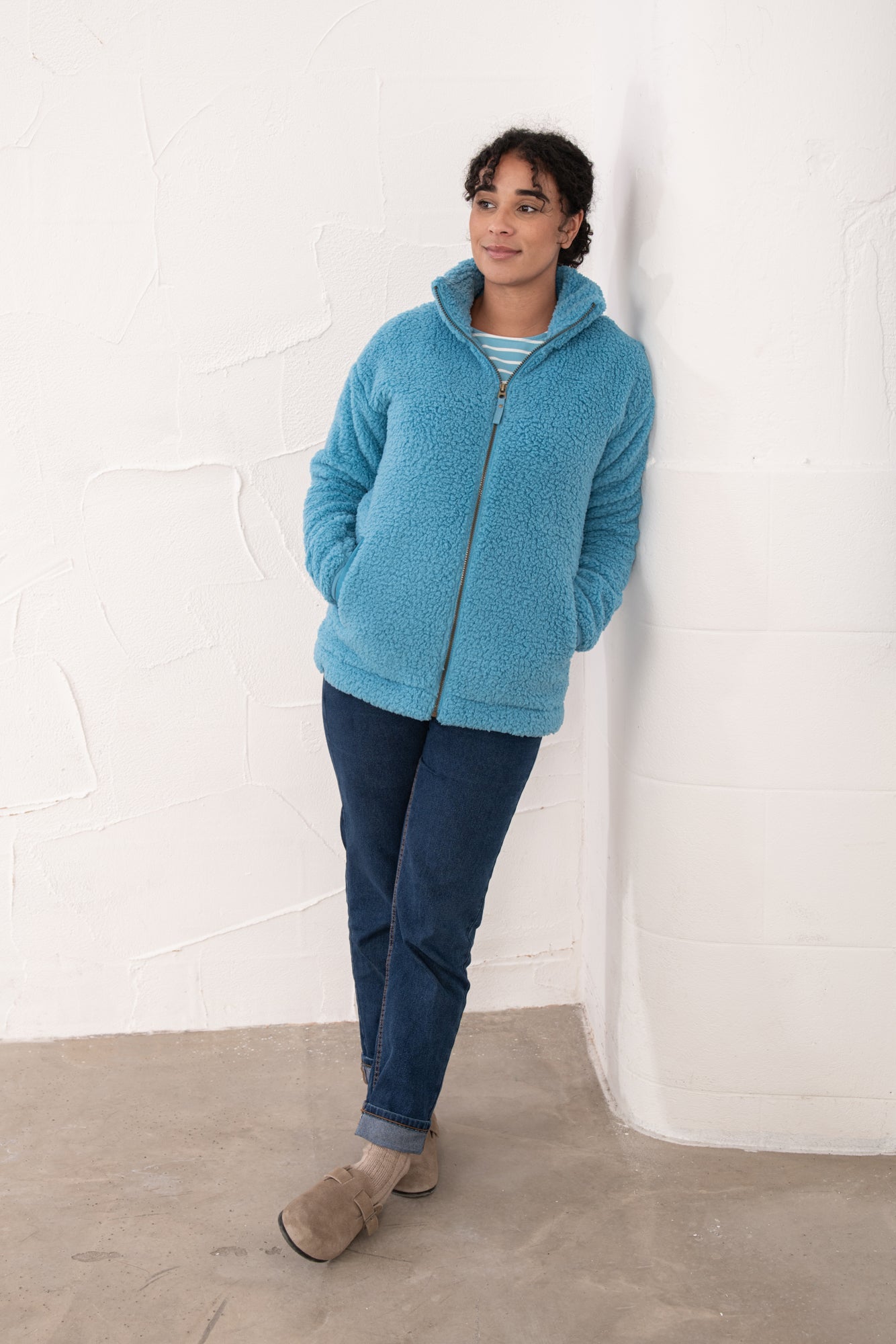Seashell Full Zip Sherpa Fleece - Blue - Lighthouse