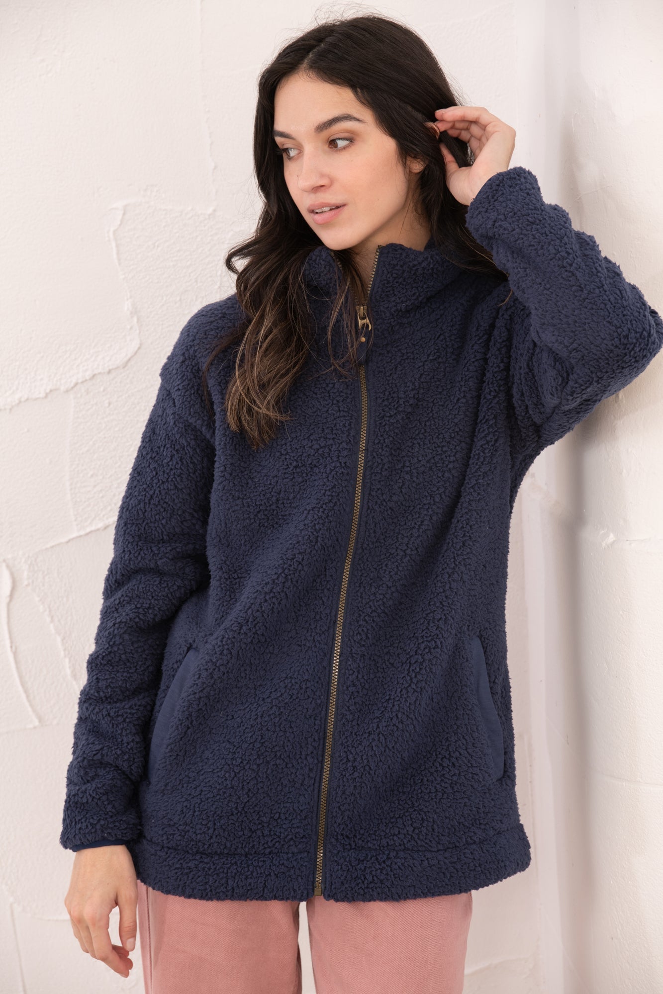 Seashell Full Zip Sherpa Fleece - Navy - Lighthouse