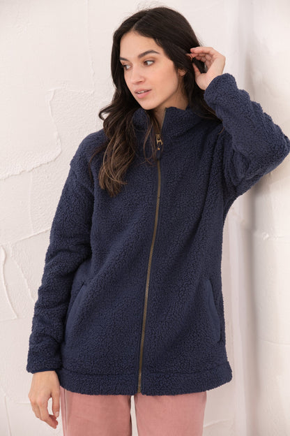Seashell Full Zip Sherpa Fleece - Navy - Lighthouse