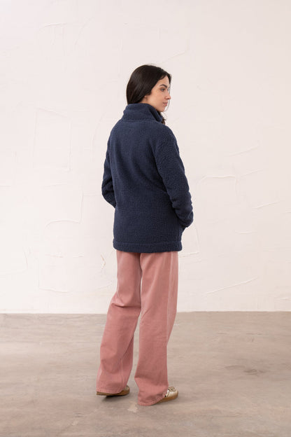 Seashell Full Zip Sherpa Fleece - Navy - Lighthouse