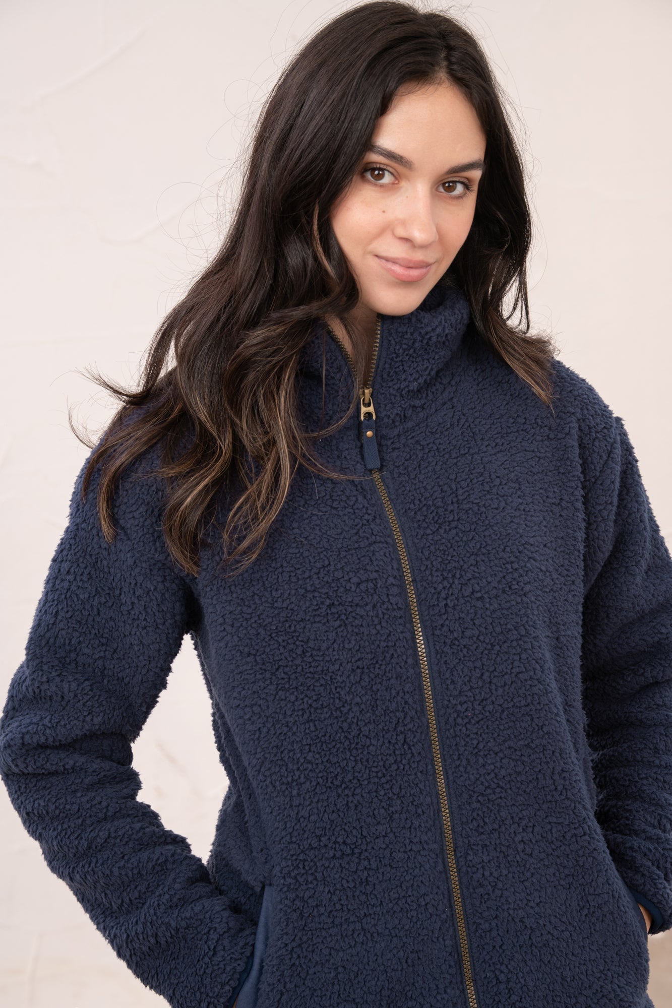 Seashell Full Zip Sherpa Fleece - Navy - Lighthouse