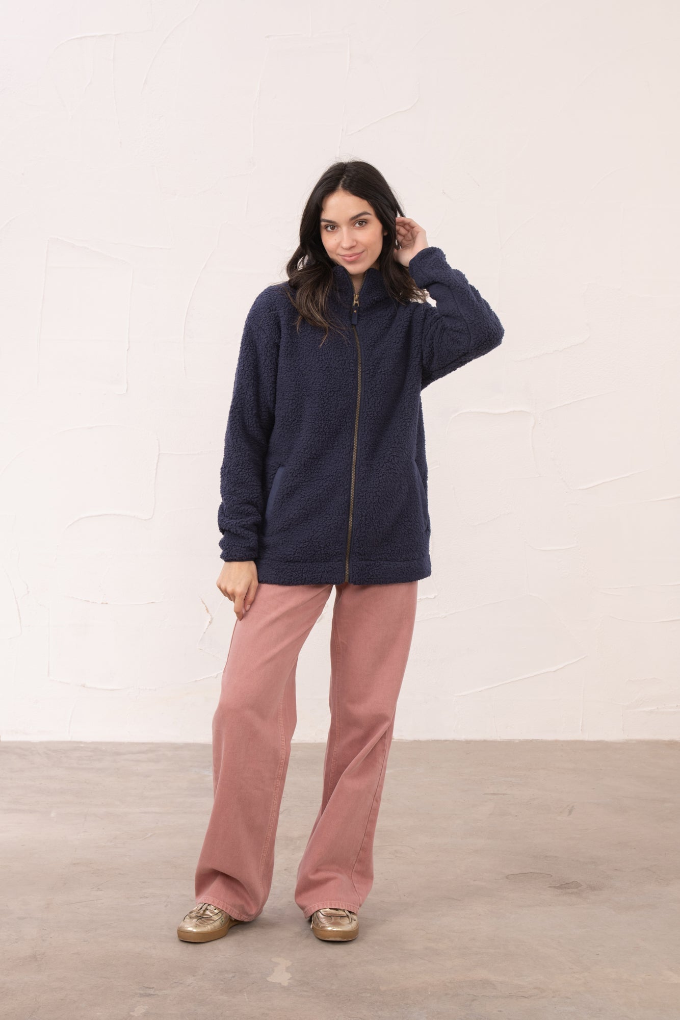 Seashell Full Zip Sherpa Fleece - Navy - Lighthouse