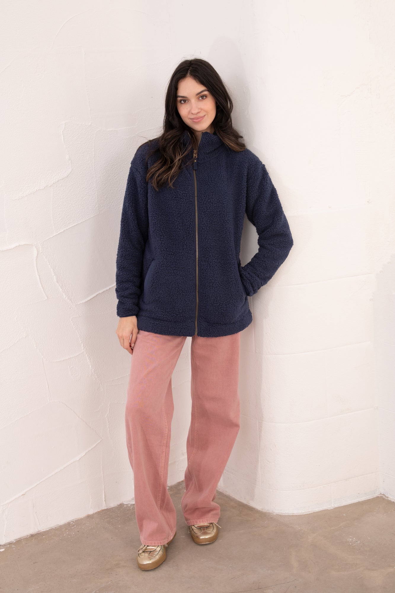 Seashell Full Zip Sherpa Fleece - Navy - Lighthouse