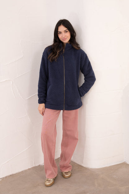 Seashell Full Zip Sherpa Fleece - Navy - Lighthouse