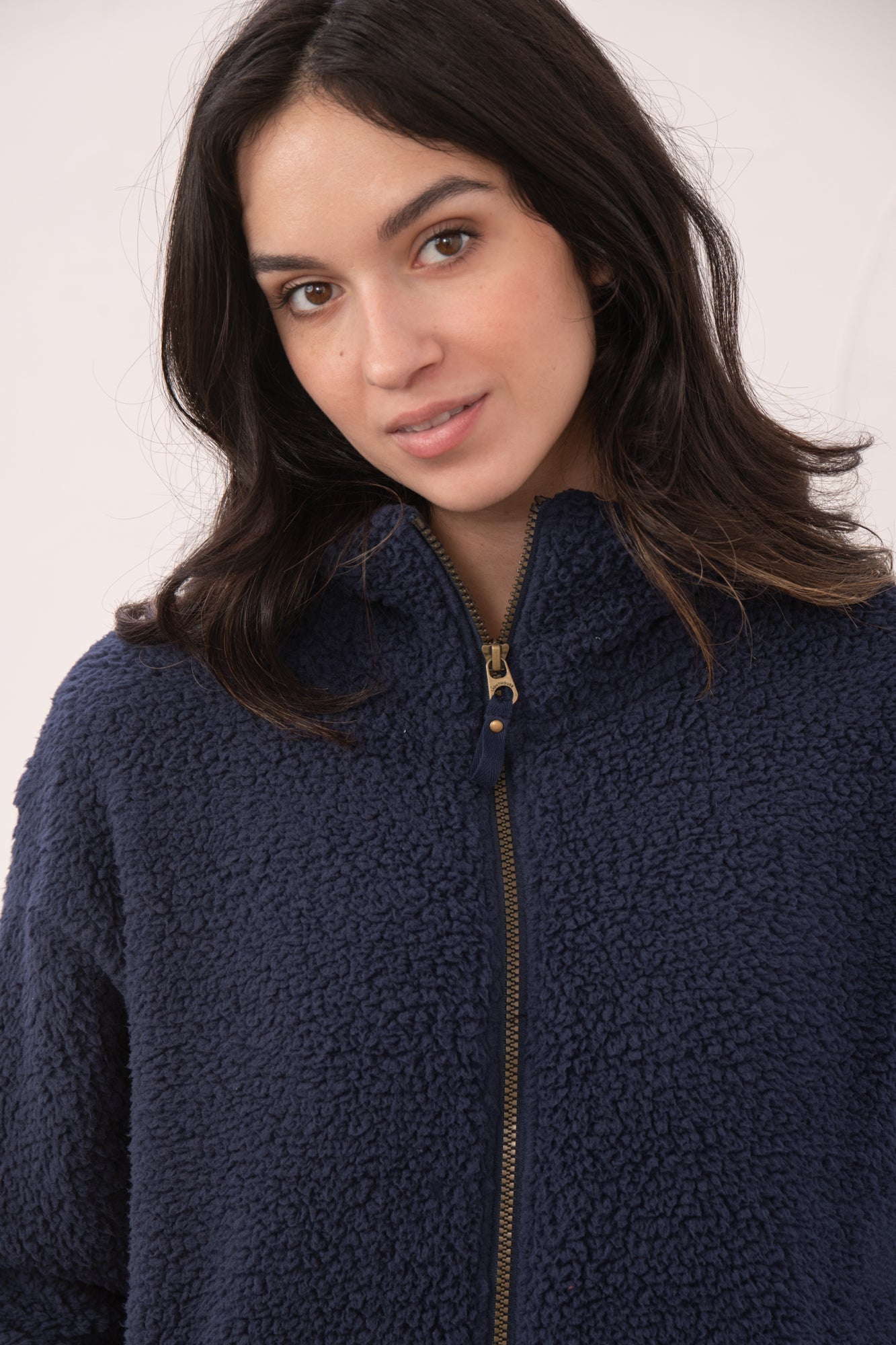 Seashell Full Zip Sherpa Fleece - Navy - Lighthouse