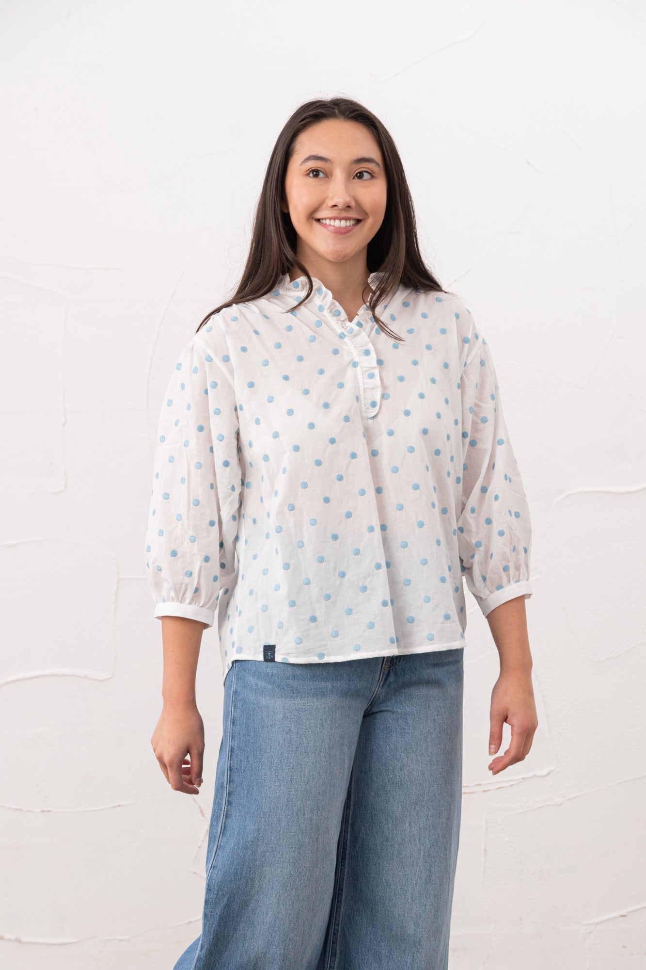Thea Cotton Blouse - Blue Dot - Lighthouse
