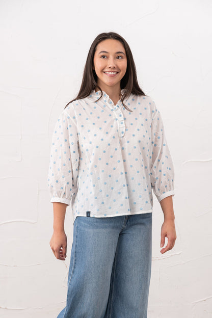 Thea Cotton Blouse - Blue Dot - Lighthouse