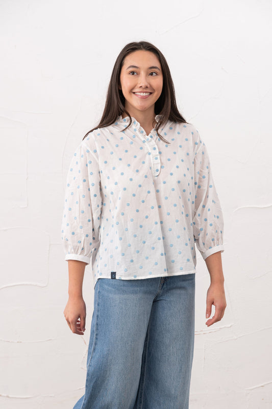 Thea Cotton Blouse - Blue Dot - Lighthouse