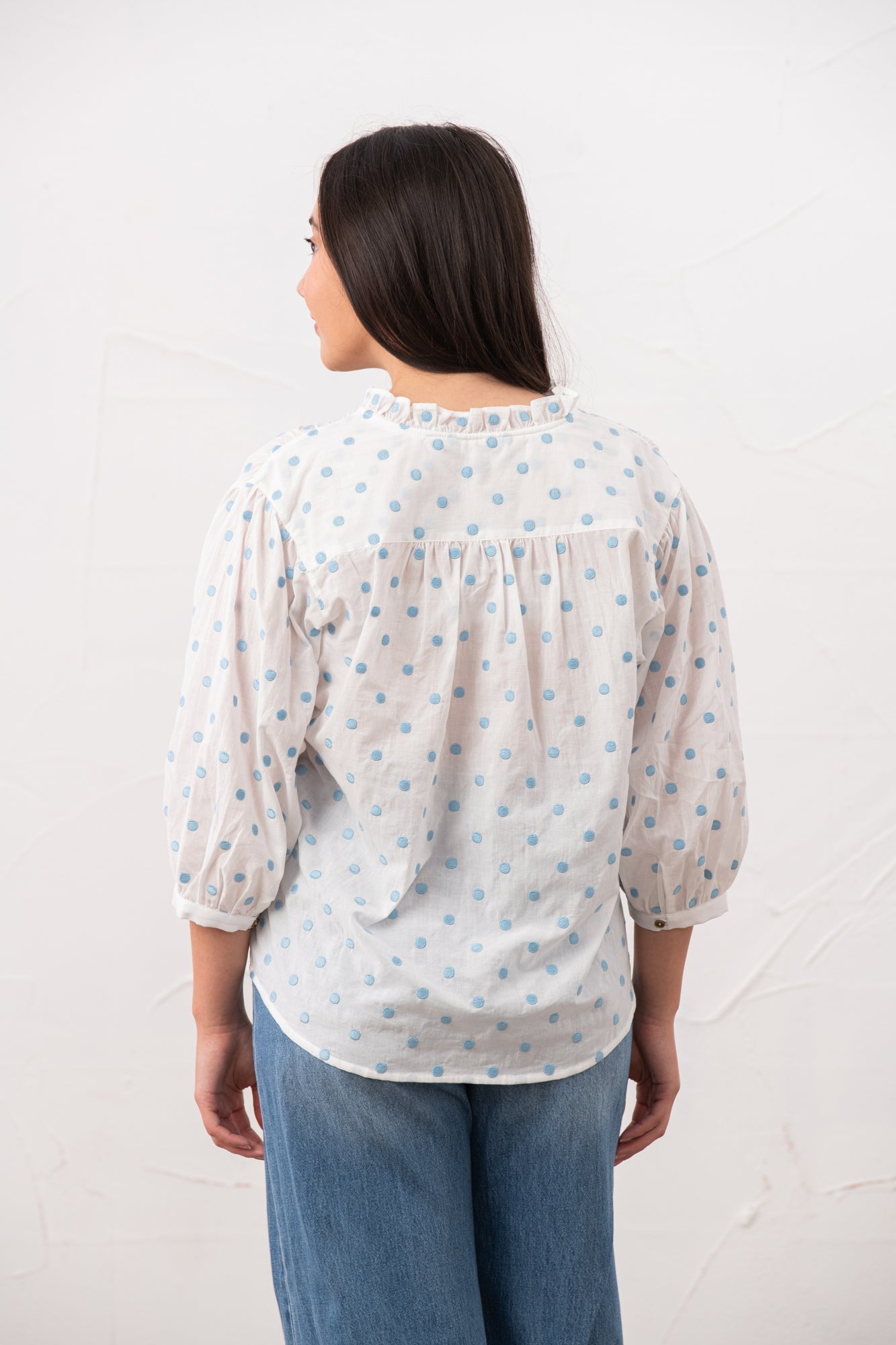 Thea Cotton Blouse - Blue Dot - Lighthouse
