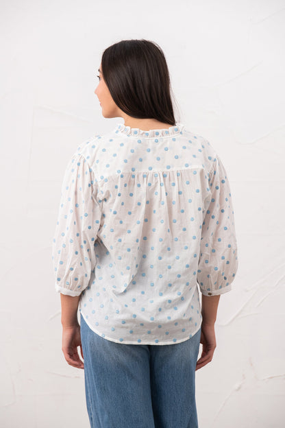 Thea Cotton Blouse - Blue Dot - Lighthouse
