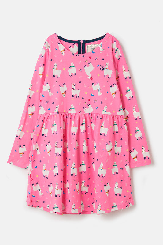 Lighthouse Ellie - Girl's Cotton Dress - Llama Print