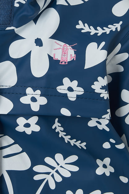 Lighthouse Amy Girls Waterproof Rubber Raincoat - Blue Floral