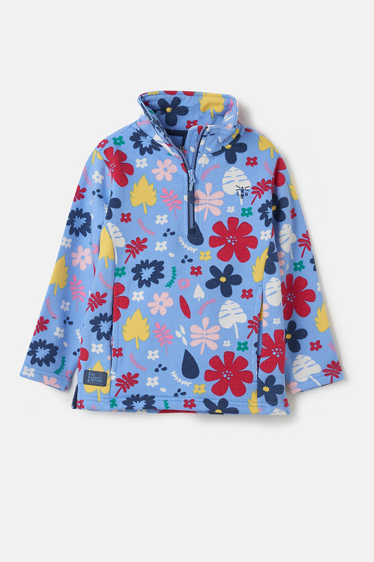 Lighthouse Robyn - Girl's Half Zip Sweatshirt - Light Blue Floral