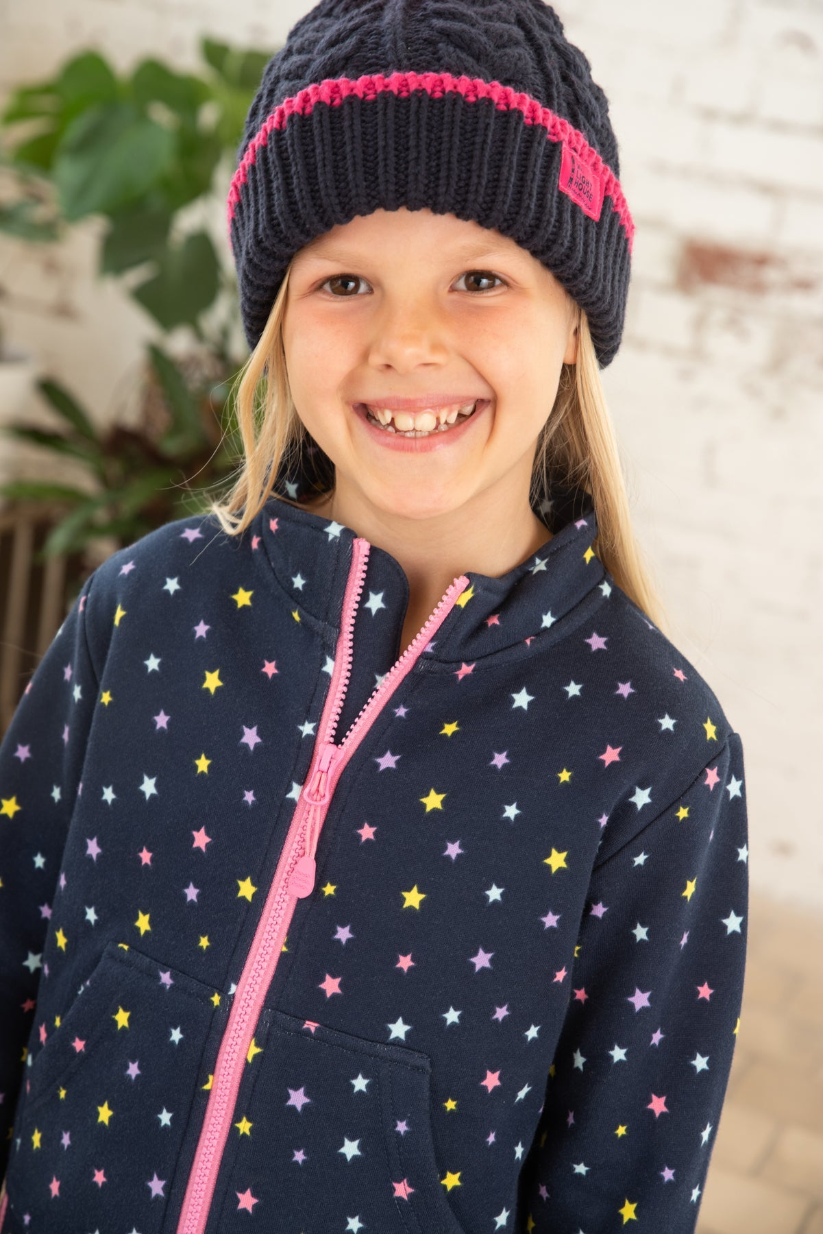 Ava Full Zip Top - Navy Star Print-Lighthouse