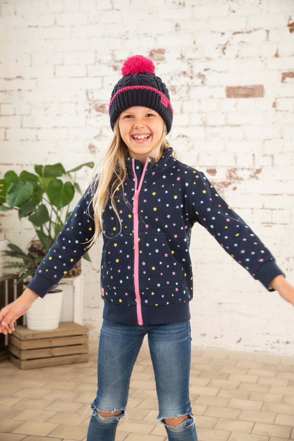 Ava Full Zip Top - Navy Star Print - Lighthouse