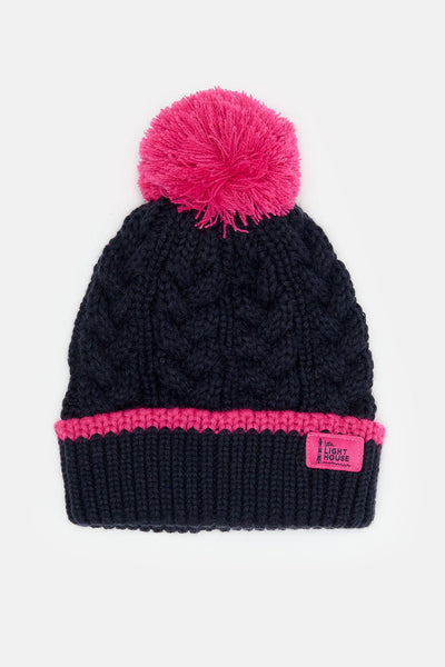 Bobbie Bobble Hat. Girls Cable Knit Hat Lighthouse