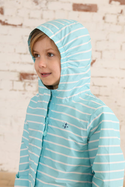 Cara Kids Rain Parka - Soft Turquoise Stripe-Lighthouse