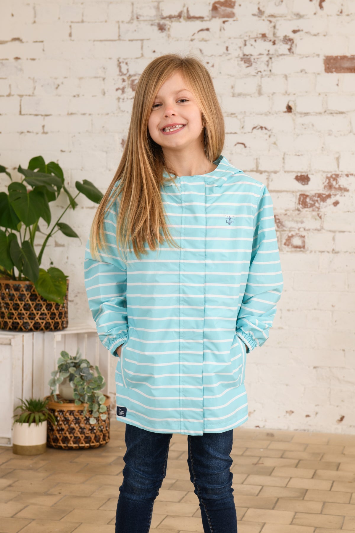 Cara Kids Rain Parka - Soft Turquoise Stripe-Lighthouse