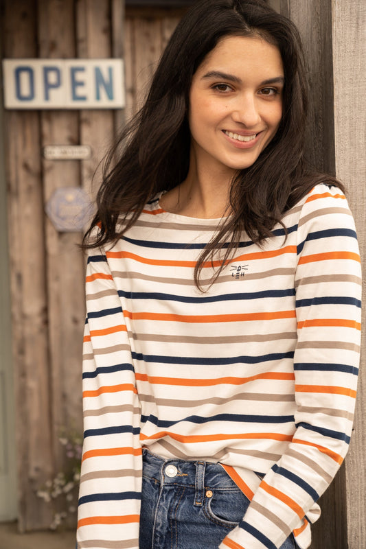 Causeway Breton Top - Mocha Orange Stripe-Lighthouse