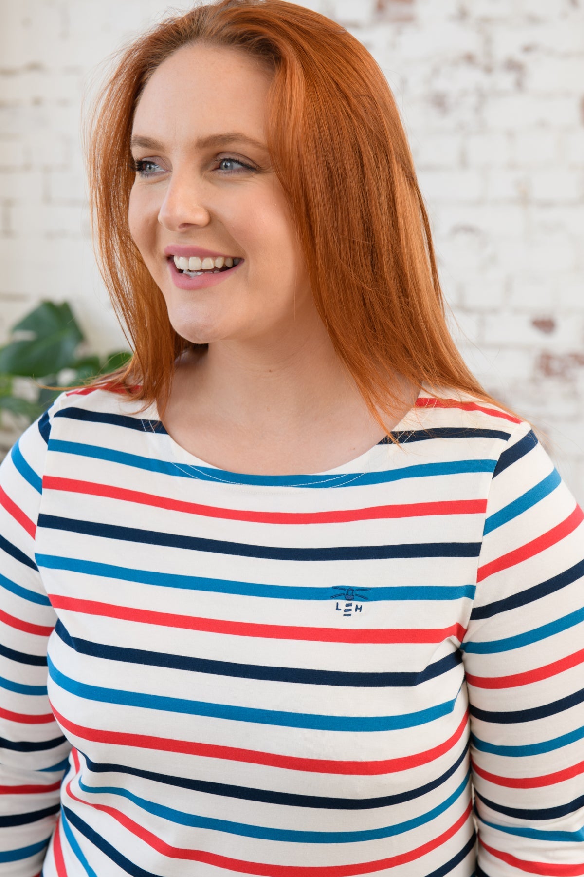 Causeway Breton Top - Redcurrant Teal Stripe-Women's Tops-Lighthouse