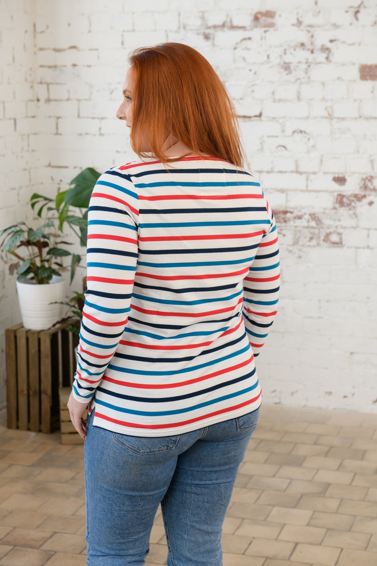 Causeway Breton Top - Redcurrant Teal Stripe-Women's Tops-Lighthouse