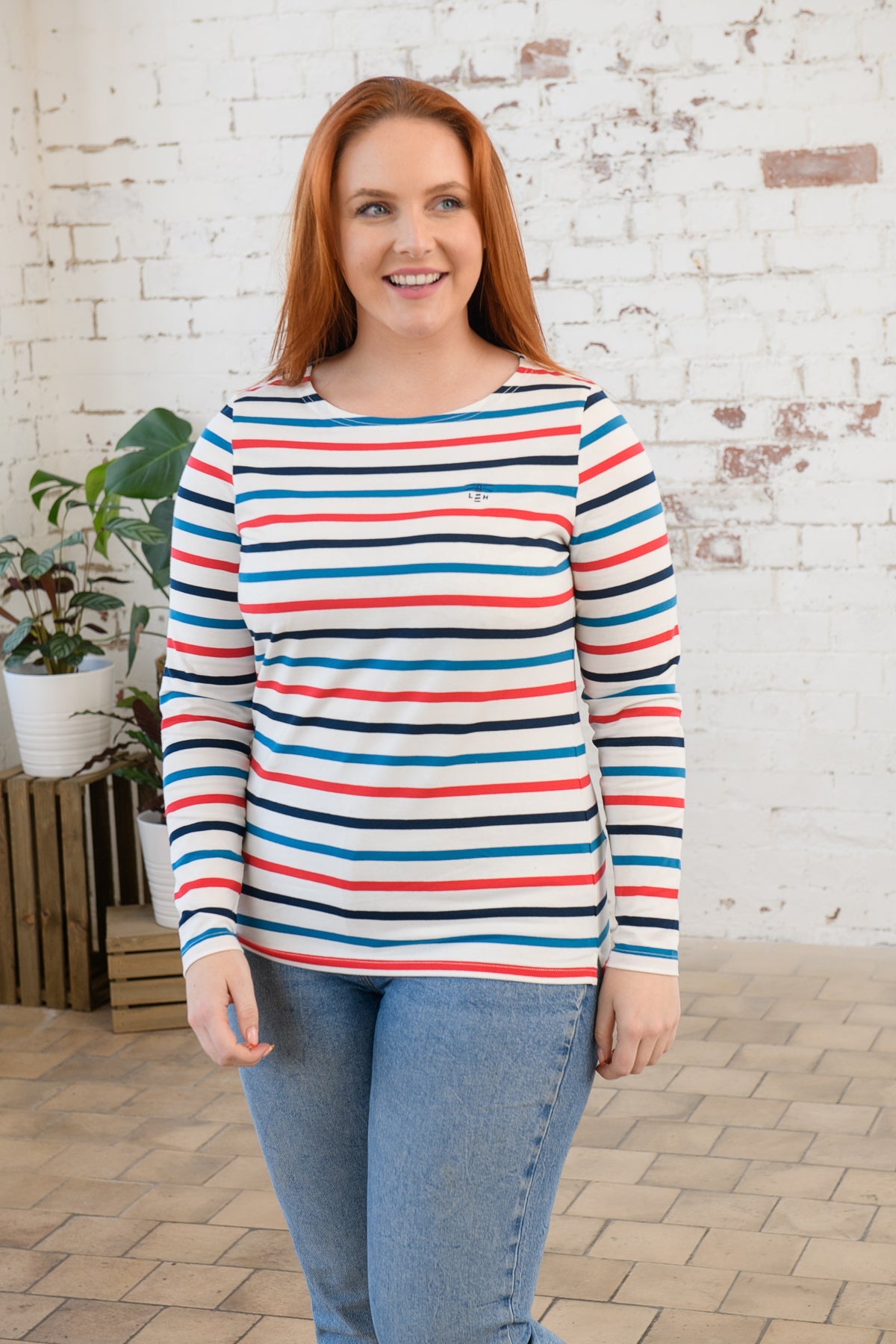 Causeway Breton Top - Redcurrant Teal Stripe-Women's TopsLighthouse