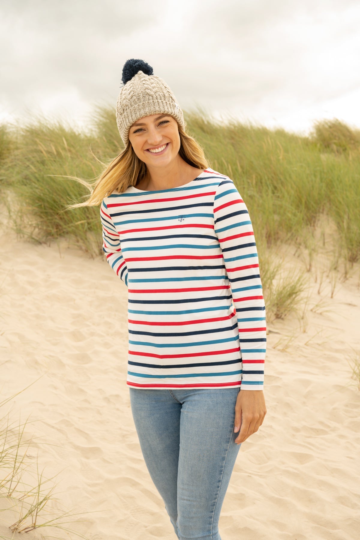 Causeway Breton Top - Redcurrant Teal StripeWomen's Tops-Lighthouse