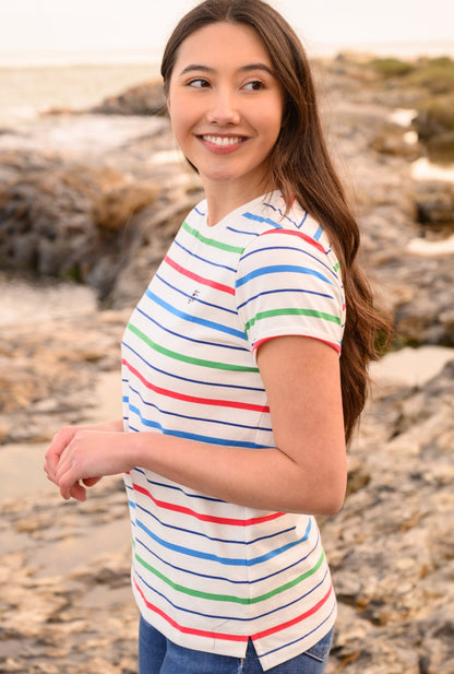 Causeway Tee - Seagrass Blue Poppy Stripe-Lighthouse