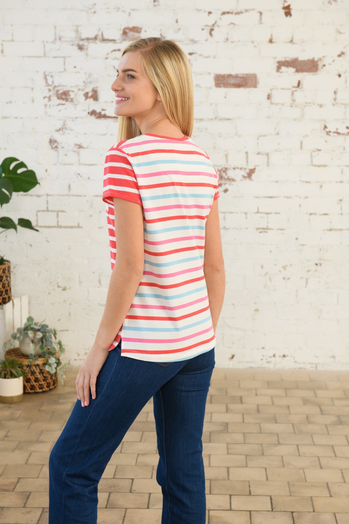 Causeway Tee - Watermelon Stripe-Lighthouse