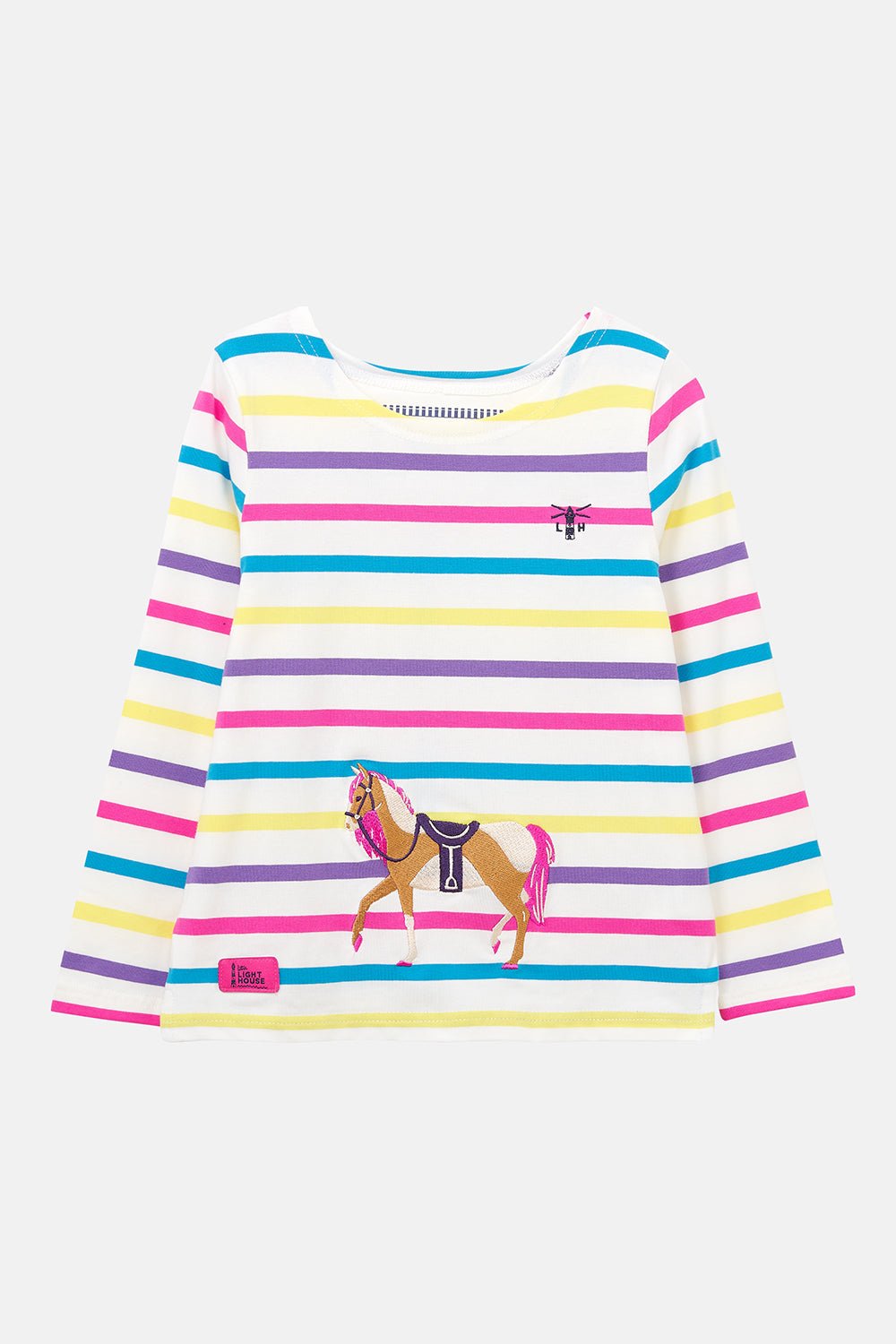 Causeway Girls' Long Sleeved Top, Multi Stripe Horse