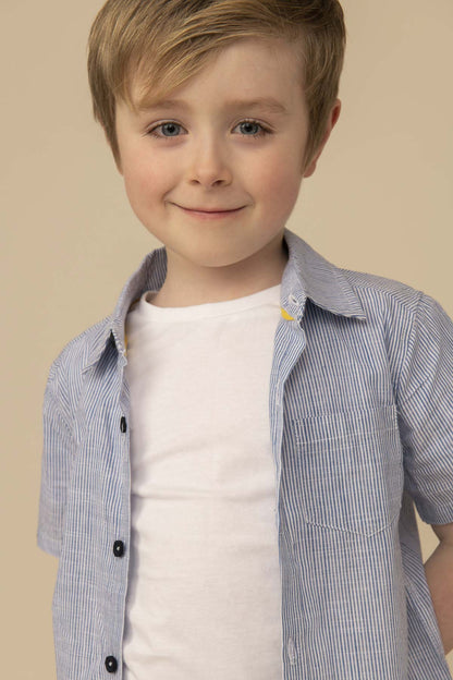 Elliot Short Sleeve Shirt - Blue Stripe - Lighthouse