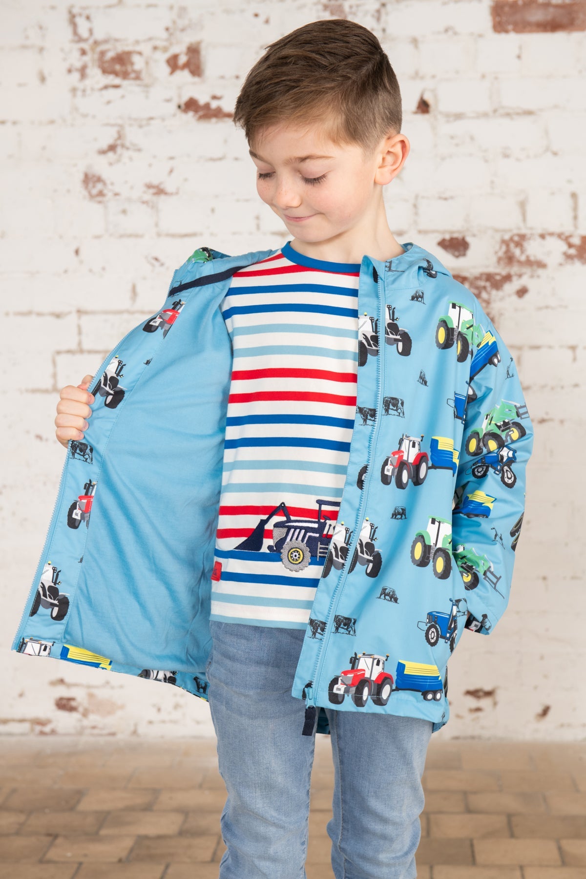Ethan Jacket - Blue Tractor Print-Lighthouse