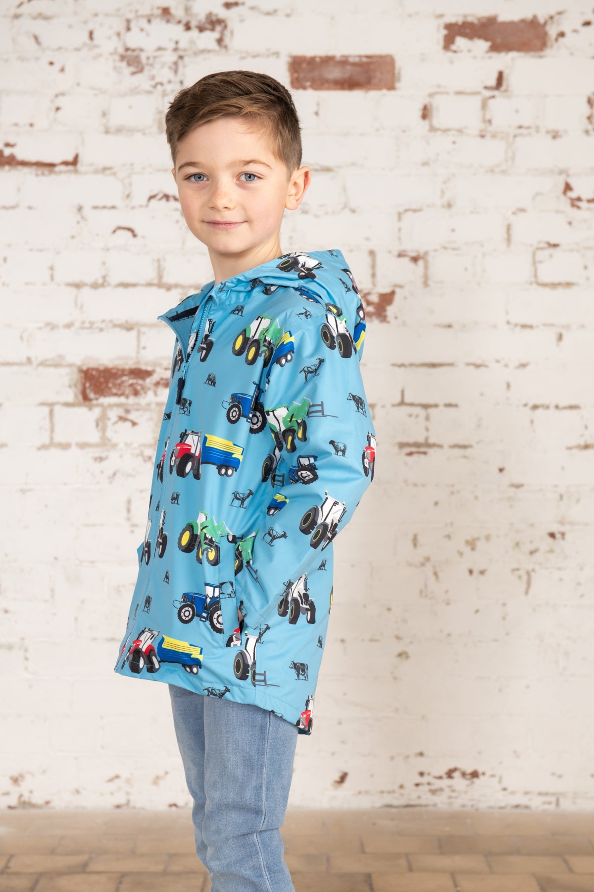 Ethan Jacket - Blue Tractor Print-Lighthouse
