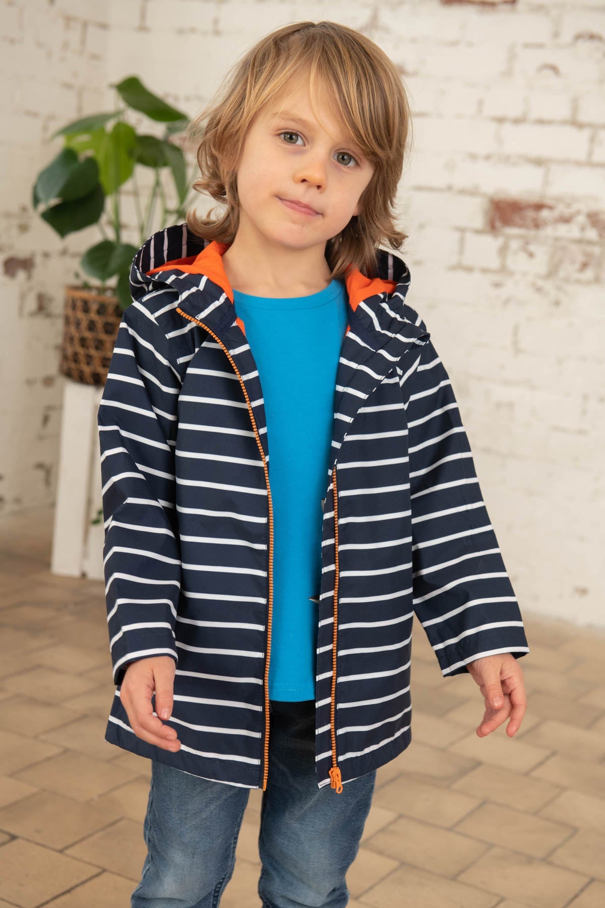Navy and white deals striped rain jacket