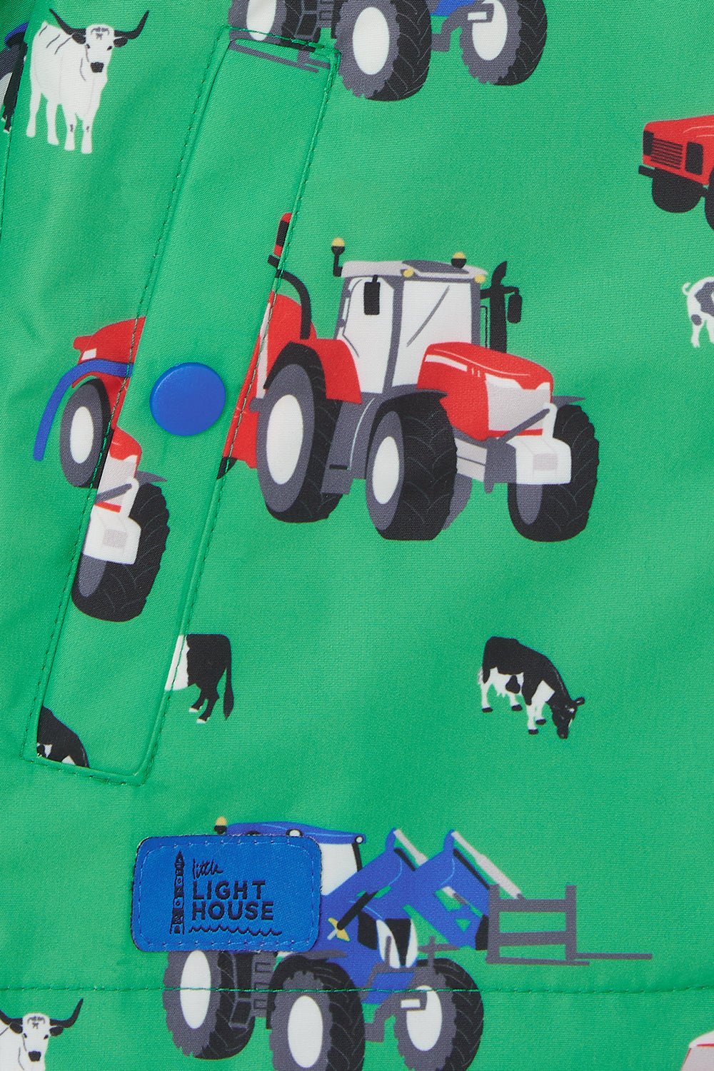 Ethan boys' waterproof jacket, Peagreen Tractor Print